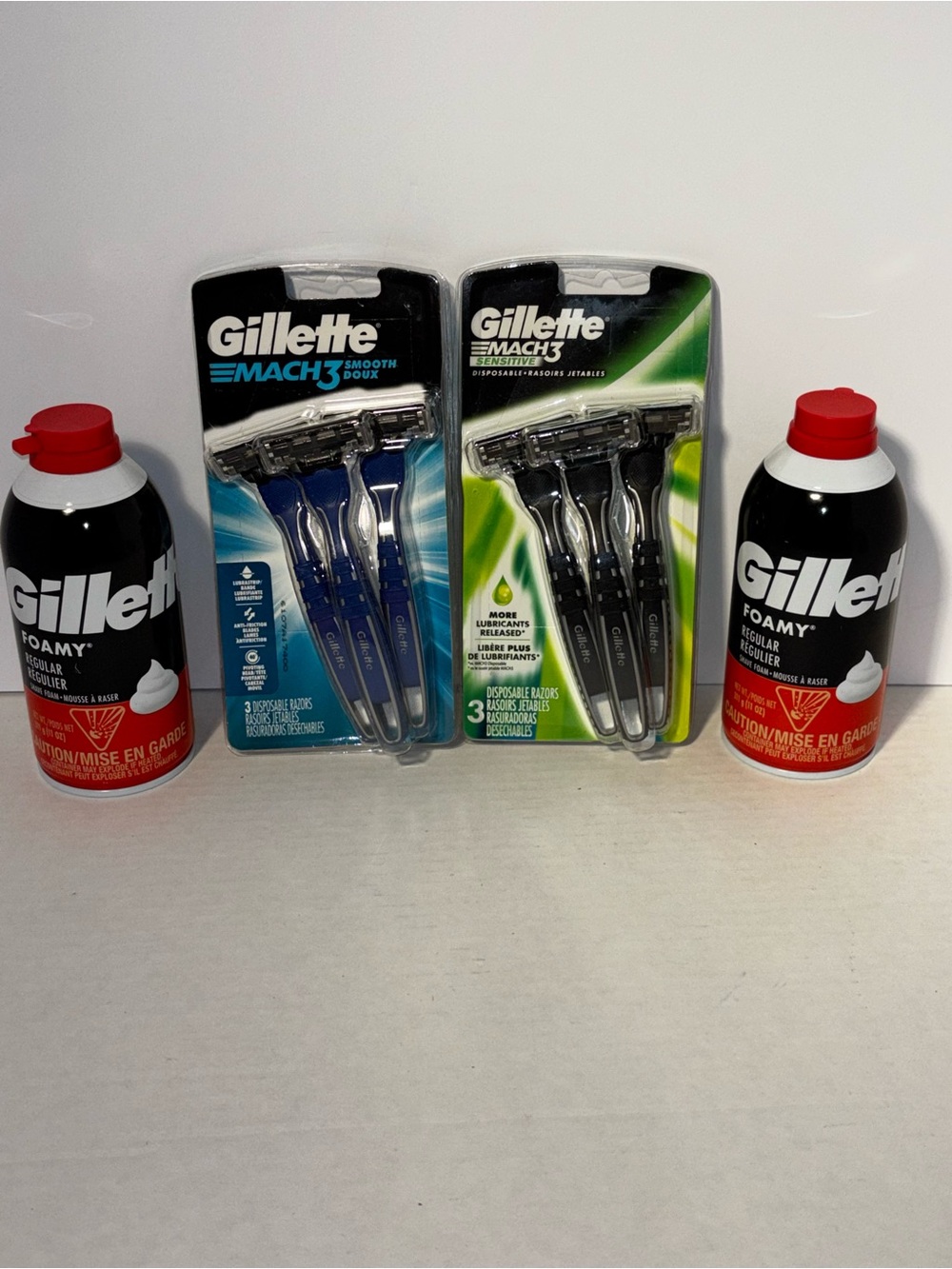 Gillette Mach3 Disposable Razors & Foamy Shave Cream 4-Piece Bundle Lot
